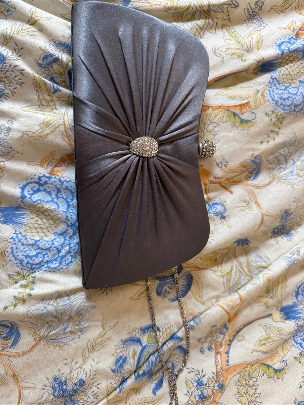 Elegant Pewter Evening Clutch with Crystal Accent